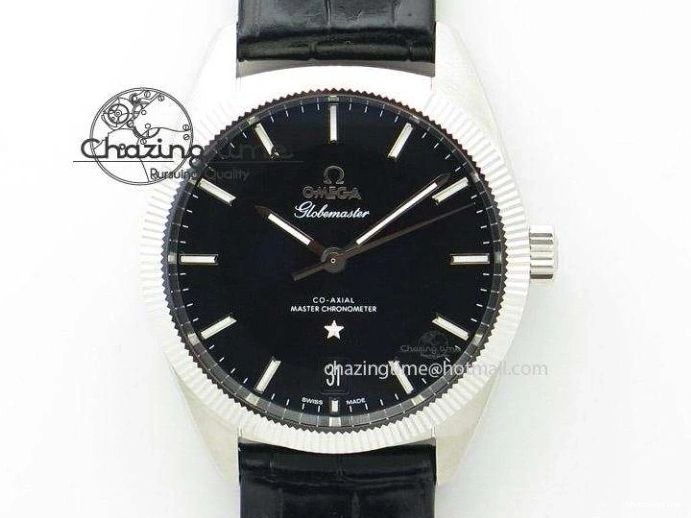 0517 Trendsetting Speedmaster ’57 SS Chrono AXF Best Edition RG Bezel Black Dial on Black Leather Strap A 8283